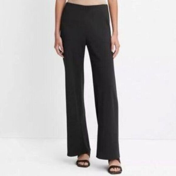 Vince Dress Pants Black Wide Straight Leg High-Rise Flat Front Crease Trouser 10 - Picture 1 of 9